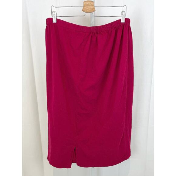 FENINI Two Piece Outfit Button Front Top Midi Skirt Cotton Red Pink Size 2X Plus - Picture 8 of 10